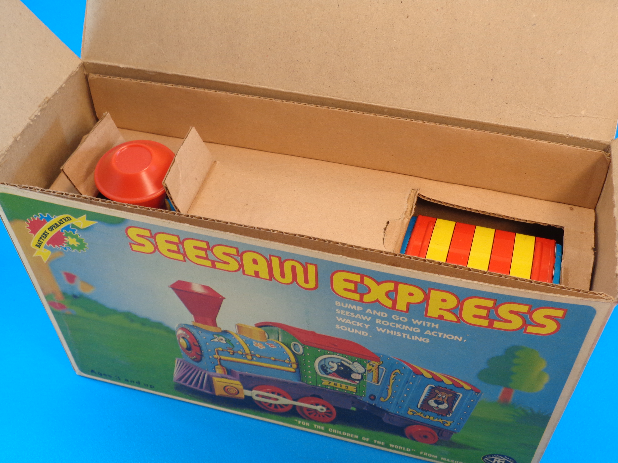 SEE SAW EXPRESS TIN TRAIN B/O in BOX JAPAN MASUDAYA 70s  