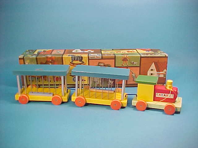 VINTAGE WOODEN CIRCUS TRAIN PULL TOY ARGENTINA BOX 1950  